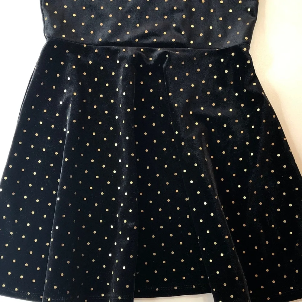 The Children’s Place elegant black velvet like dress gold glittery dots girls 5T